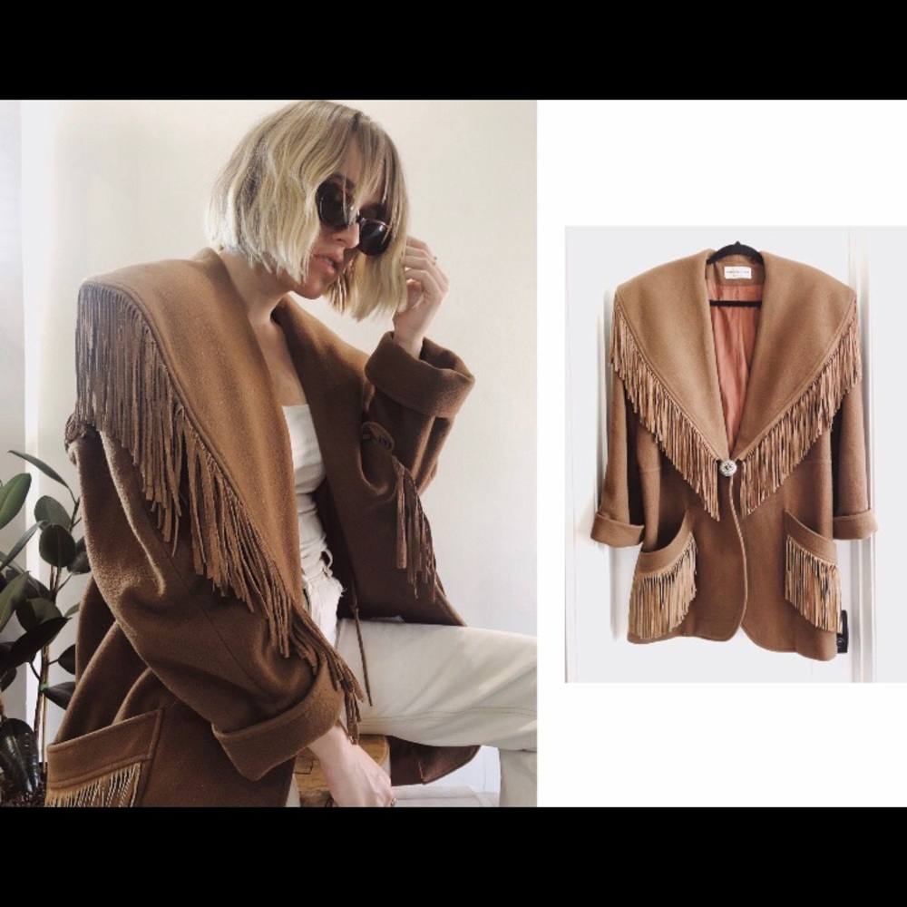 Vintage brown fringe wool oversize coat